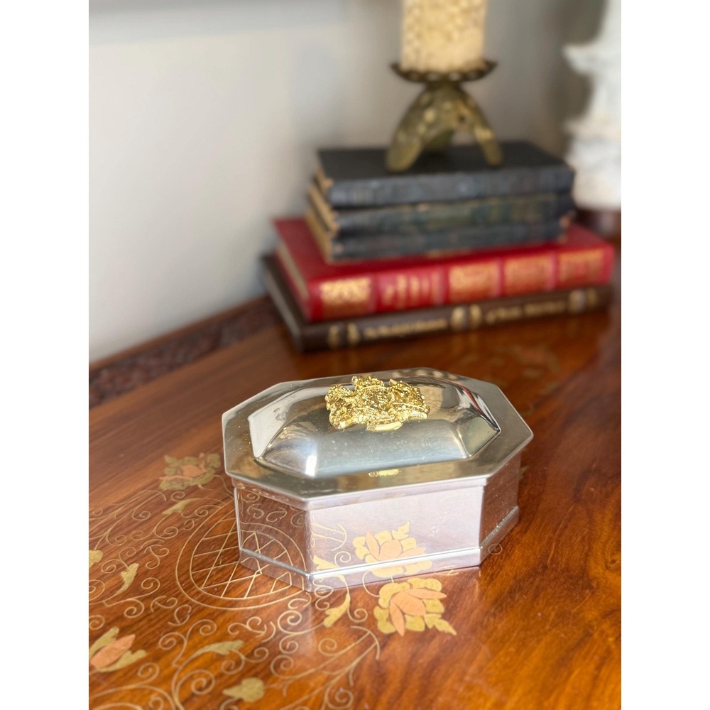 Vintage Kirk Stieff Williamsburg Pewter Box - Royal Coat of Arms Trinket Box